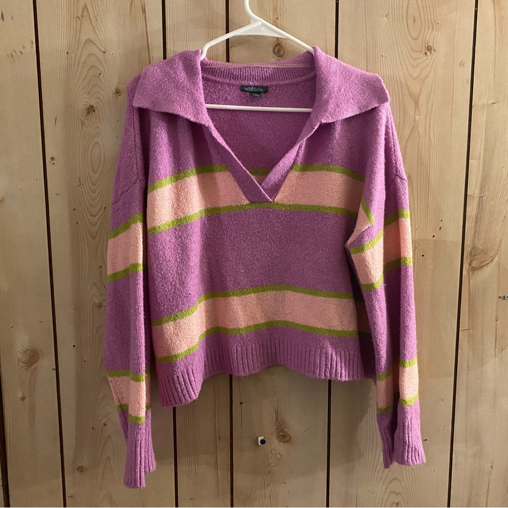 Wild Fable V-Neck Sweater in Pink and Green Stripes